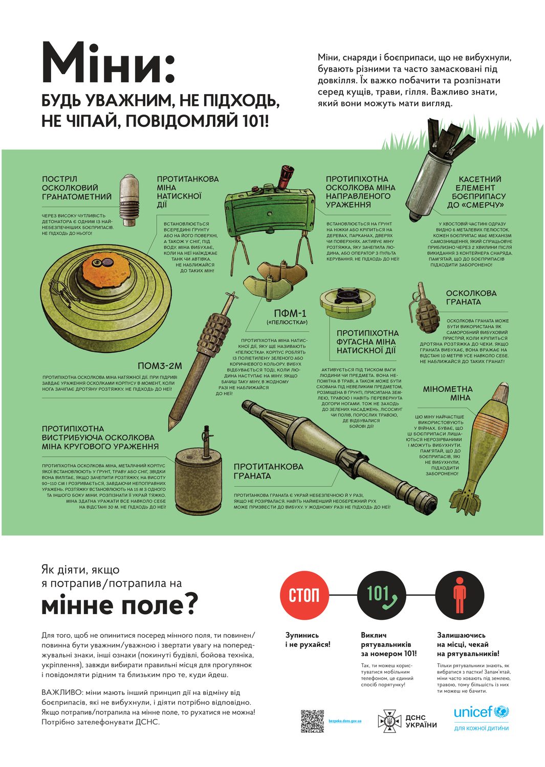 Постер «Міни: будь уважним, не підходь, не чіпай, повідомляй 101»